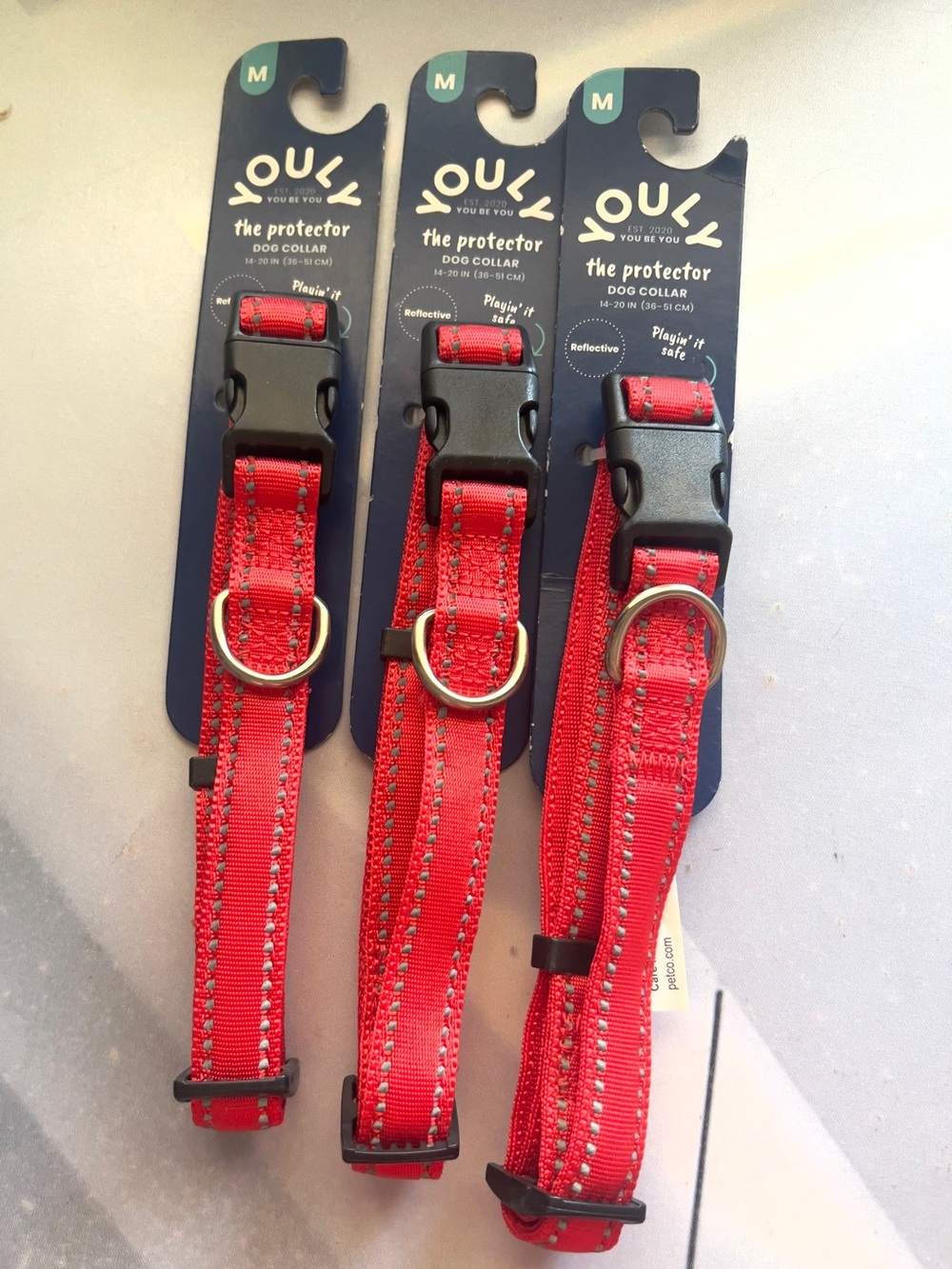 Set of 3 -Youly  Red Reflective Dog Collar - Medium -NWT